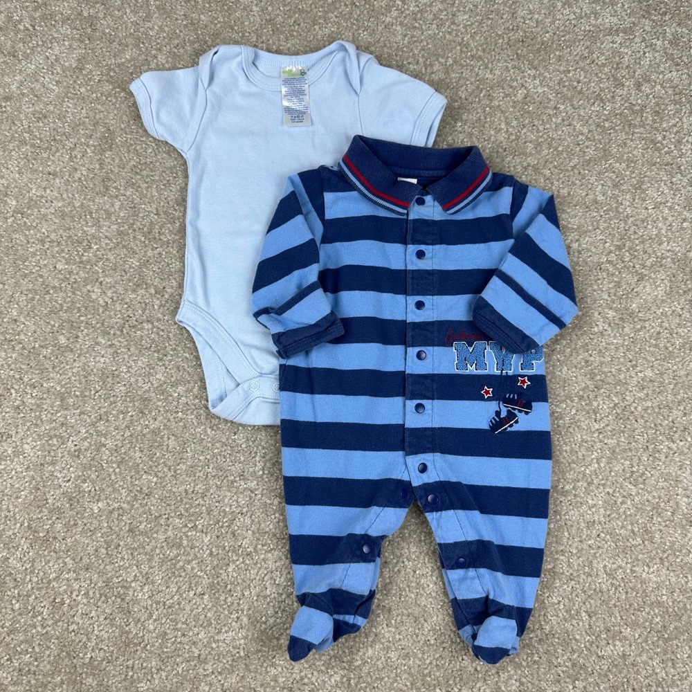 Carter's Newborn Sleep Play & Baby Dana Bodysuit Blue Striped MVP Cotton Set NB